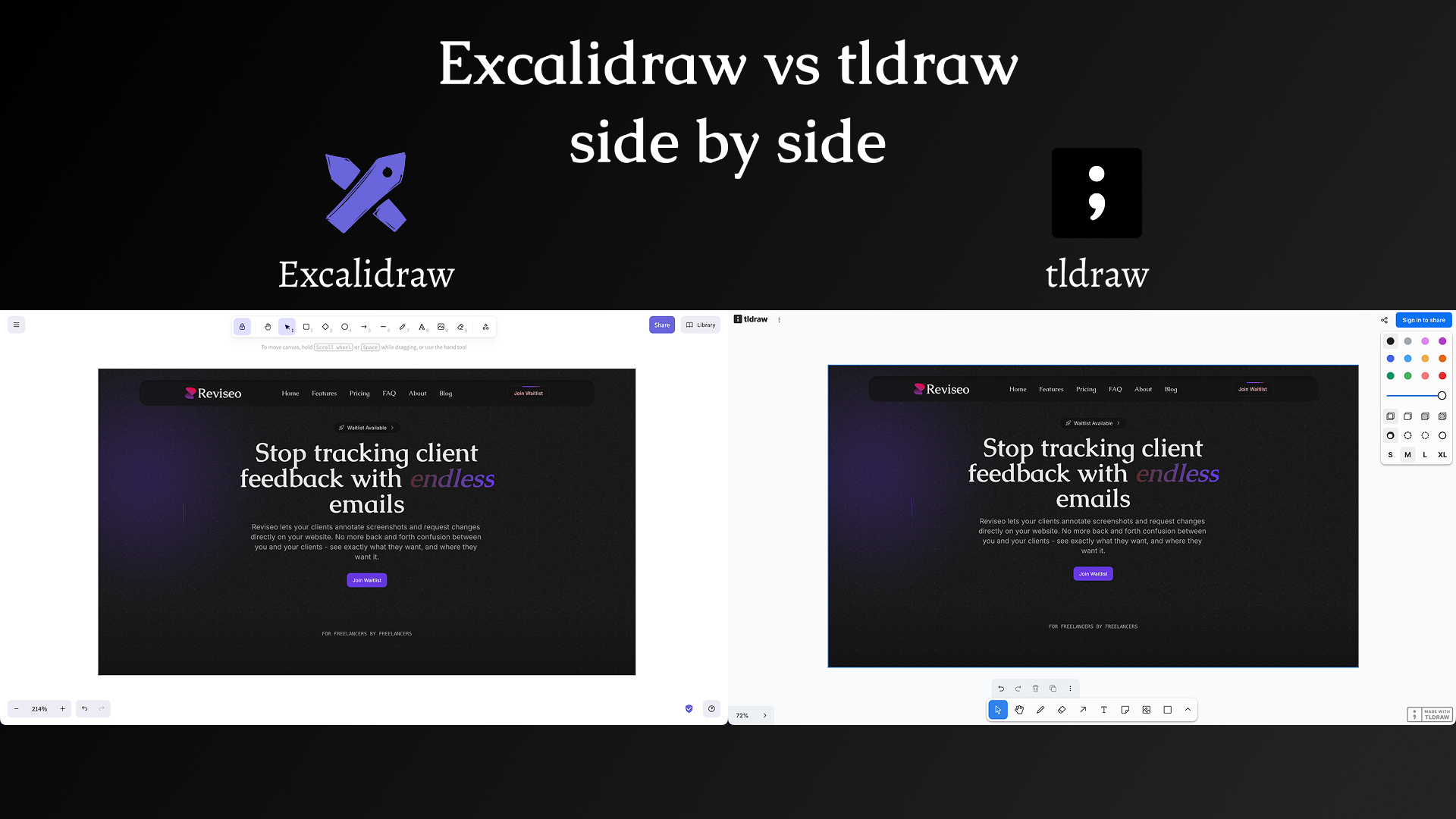tldraw vs Excalidraw side by side